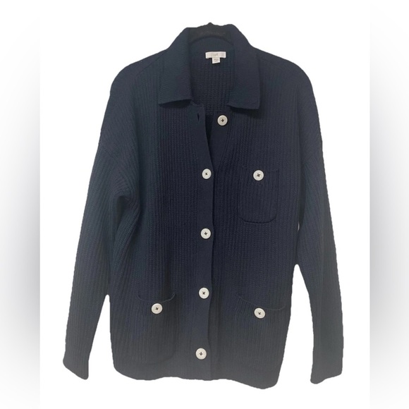 NWOT J.Jill Cardigan Navy Blue long chunky knit cardigan Size MP - Picture 1 of 7